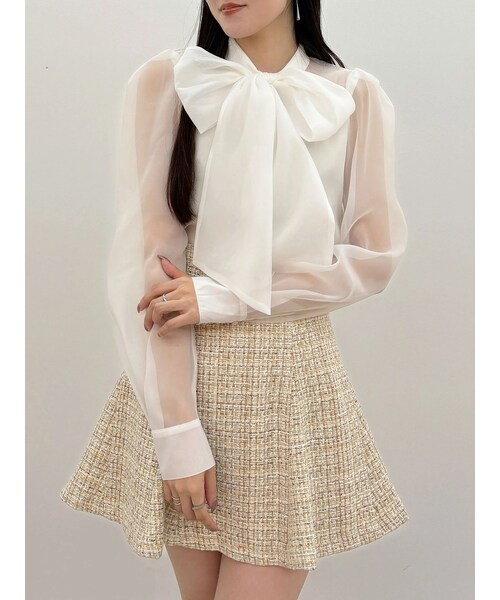 MERCURYDUO（マーキュリーデュオ）の「オーガンジービッグボウタイブラウス（シャツ/ブラウス・レディース・オフホワイト/ライトグレー/ピンク・F）」の11枚目の写真