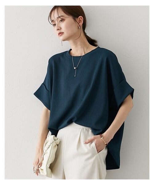 nissen（ニッセン）の「楊柳カットソージャガードゆるシルエット5分袖ドルマンプルオーバー（Tシャツ/カットソー・レディース・ブルーグレー/黒/アイボリー/ブラウン・S/M/L/LL/3L/4L/5L/6L）」の22枚目の写真