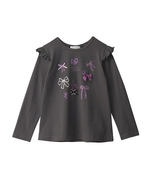 nissen（ニッセン）の「綿１００％肩フリルとリボン使いプリントTシャツ（女の子）（Tシャツ/カットソー・キッズ・チャコール/ピンク・100/110/120/130）」の9枚目の写真