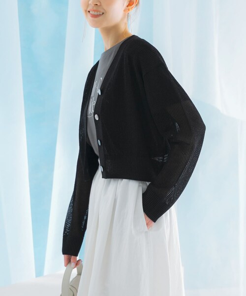 URBAN RESEARCH ROSSO（アーバンリサーチロッソ）の「メッシュラメショートカーディガン（カーディガン/ボレロ・レディース・BEIGE/YELLOW/BLACK・FREE）」の8枚目の写真