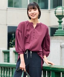 nissen | 大きいサイズ美ラクRUタッチくるみボタンデザインチュニック（接触冷感・UVカット）(チュニック)