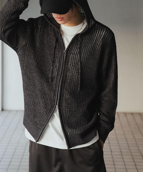 SENSE OF PLACE by URBAN RESEARCH(センスオブプレイスバイアーバンリサーチ)の「シアーメッシュフーディージップパーカー(パーカー・メンズ・BLACK/BROWN/GREIGE・M/L)」の1枚目の写真