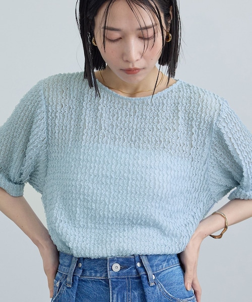 ADAM ET ROPE'(アダムエロペ)の「【WEB限定】ティアードラッセルシアーTシャツ(Tシャツ/カットソー・レディース・ブラック/ホワイト/サックス・F)」の3枚目の写真
