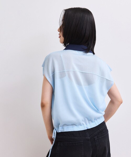 ADAM ET ROPE'(アダムエロペ)の「【WEB限定】ダブルカラーポロニットプルオーバー(ポロシャツ・レディース・ブラック/キナリ系/サックス・F)」の11枚目の写真