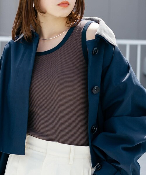 KBF（ケイビーエフ）の「Miller　Panel ribbed tank top（タンクトップ・レディース・WHT×GN/WHT×NR/BLU×W2/BRN×NV・FREE）」の4枚目の写真