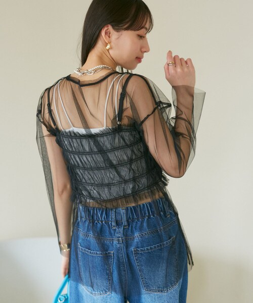 VIS(ビス)の「【SET】チュールレイヤードカットソー&ビスチェキャミソール(Tシャツ/カットソー・レディース・ブラック/ブラック系/グレー/キナリ・F)」の12枚目の写真