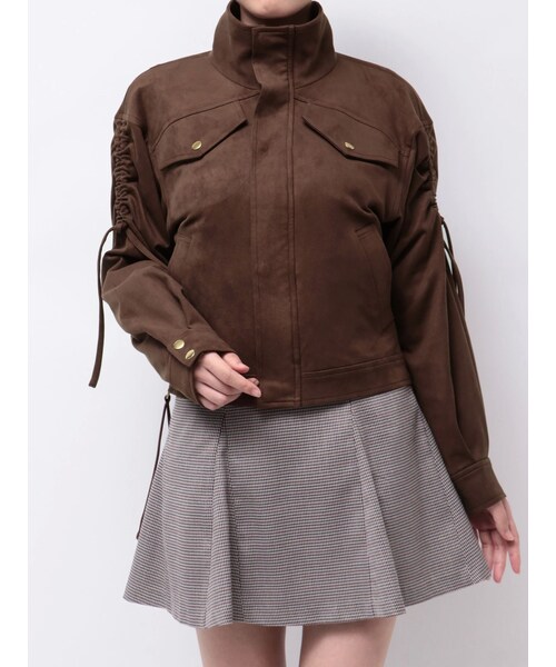 MERCURYDUO（マーキュリーデュオ）の「フェイクスエードドロストスリーブブルゾン（ブルゾン・レディース・キャメル/ダークブラウン・F）」の4枚目の写真