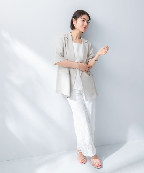 URBAN RESEARCH ROSSO（アーバンリサーチロッソ）の「防シワ リネンライクハーフスリーブジャケット（テーラードジャケット・レディース・L.BEIGE/BLACK・36/38）」の17枚目の写真