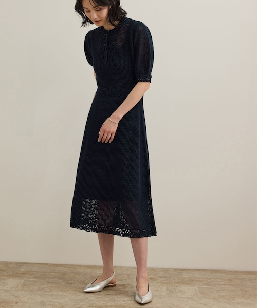 ROPE'（ロペ）の「クロシェニットワンピース/洗える（ワンピース・レディース・ホワイト/ネイビー・F）」の2枚目の写真