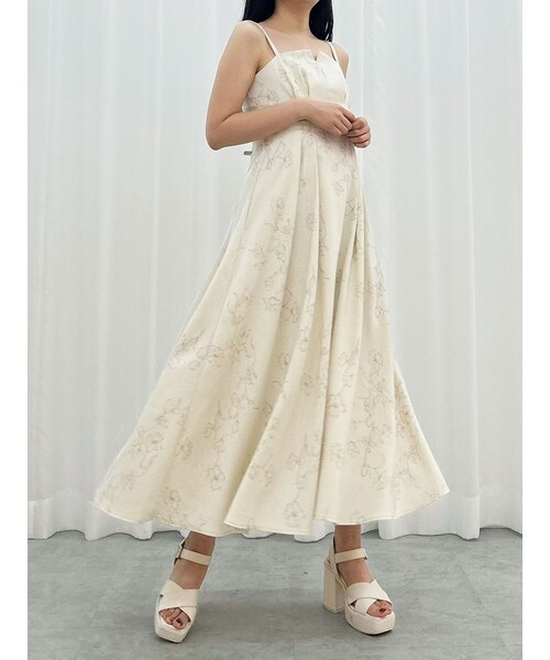 リネンライクバックレースアップキャミワンピース