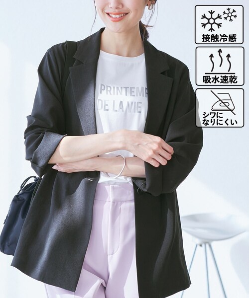 ROPE' PICNIC（ロペピクニック）の「【接触冷感・吸水速乾・防シワ】エフォートレスリラックスジャケット/通勤・セットアップ対応（テーラードジャケット・レディース・チャコール/ライトグレー/ベージュ・38/40）」の5枚目の写真