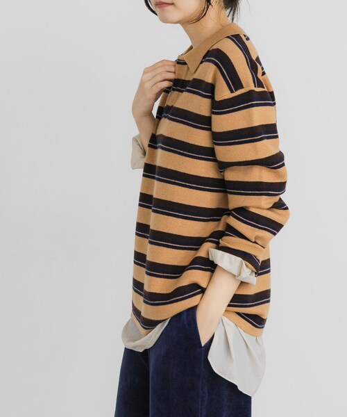 EKAL（エカル）の「ジャガードボーダーポロニット（ニット/セーター・レディース・ベージュ/ブラック/ブラウン・One）」の15枚目の写真