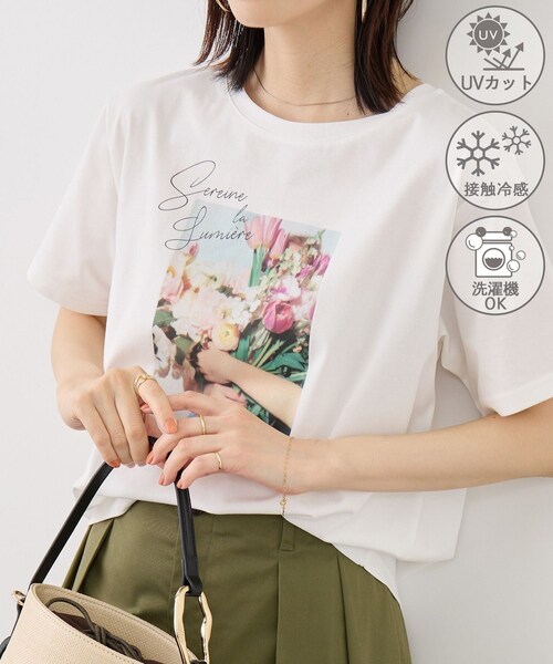 ROPE' PICNIC(ロペピクニック)の「RENUロゴ&フォトアソートプリントTシャツ/UVカット・接触冷感・イージーケア(Tシャツ/カットソー・レディース・ホワイト/ホワイト系・F)」の6枚目の写真