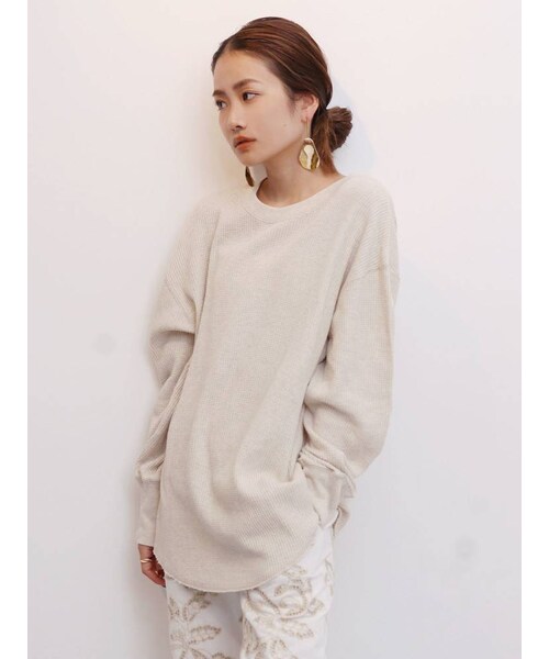 Ungrid（アングリッド）の「オーガニックコットンワッフルロングスリーブTee（Tシャツ/カットソー・レディース・オフホワイト/アイボリー/ブラック・F）」の5枚目の写真