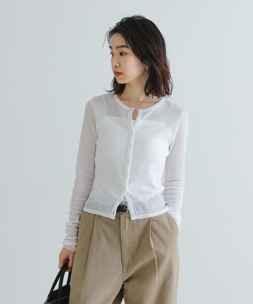 URBAN RESEARCH（アーバンリサーチ）の「『MADE IN JAPAN』シアーテレコショートカーディガン（カーディガン/ボレロ・レディース・NAVY/WHITE/BUTTER・FREE）」の9枚目の写真