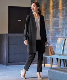 nissen | 【入学式・卒業式・フォーマル】＜Callarus＞ロングジャケットテーパードパンツ4点セットスーツ（ロング丈ジャケット＋タックブラウス＋パンツ＋ベルト）＜大きいサイズ有＞(フォーマルスーツ/小物)