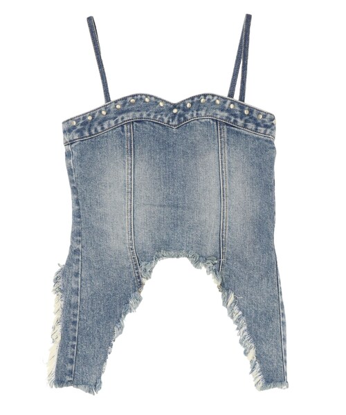 EVRIS（エヴリス）の「スタッズモチーフデニムキャミ【セットアップ着用可能】（キャミソール・レディース・アイスブルー/インディゴ・F）」の7枚目の写真