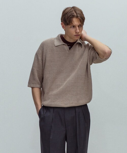ADAM ET ROPE'（アダムエロペ）の「《別注》【BATONER/バトナー】FADE COLOR LINEN HALF SLEEVE SKIPPER（ポロシャツ・メンズ・スミクロ/ベージュ/ブルー・2/3）」の20枚目の写真