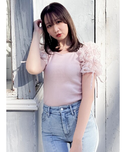 dazzlin（ダズリン）の「ショルダーボリュームフリルカットプルオーバー（Tシャツ/カットソー・レディース・オフホワイト/グレー/ブラック/ピンク・F）」の7枚目の写真