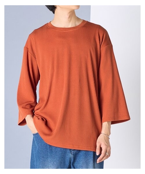 nissen（ニッセン）の「オーバーサイズカットジャガード7分袖Tシャツ【大きいサイズ有】（Tシャツ/カットソー・メンズ・グレー/スモーキーブルー/スモーキーグリーン/テラコッタ/黒・M/L/LL/3L/4L/5L/6L/8L/10L）」の5枚目の写真