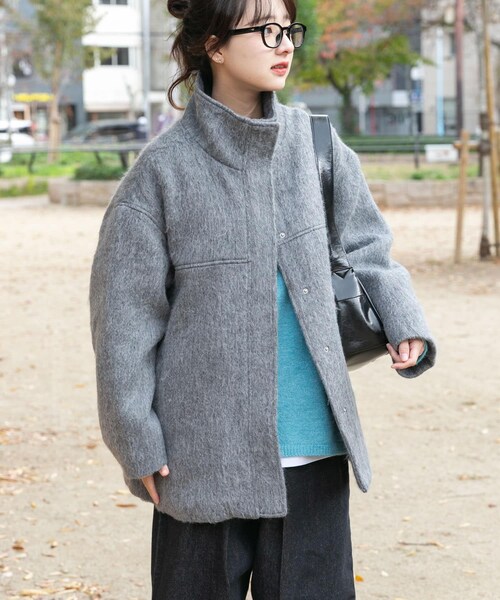 ITEMS URBANRESEARCH（アイテムズ アーバンリサーチ）の「スタンドカラーオーバージャケット（テーラードジャケット・レディース・BLU/CML/GRY・Free）」の9枚目の写真