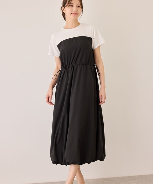 Jayro（ジャイロ）の「半袖ドッキングバルーンワンピース（ワンピース・レディース・ブラック/チャコール/カーキ・M）」の8枚目の写真