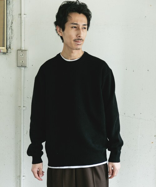 URBAN RESEARCH DOORS（アーバンリサーチドアーズ）の「ハミルトンウールクルーネックニット（ニット/セーター・メンズ・OFF/SAGE GREEN/MIX BROWN/BLACK・M/L/XL）」の22枚目の写真