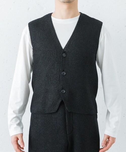 URBAN RESEARCH（アーバンリサーチ）の「PURLAM　WASHI M-G AZE VEST（ベスト・メンズ・BLACK・2/3）」の4枚目の写真