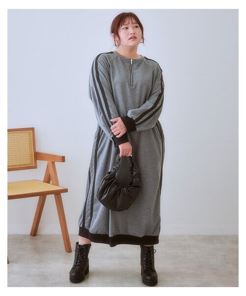 nissen（ニッセン）の「＜大きいサイズ＞ロング丈サイドラインジャージワンピース（ワンピース・レディース・グレー×黒/グリーン×黒・L/LL/3L/4L/5L/6L/8L/10L）」の8枚目の写真