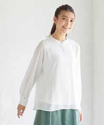 nissen | 大きいサイズドルマンバンドカラーブラウス（吸汗速乾裏地付）(シャツ/ブラウス)