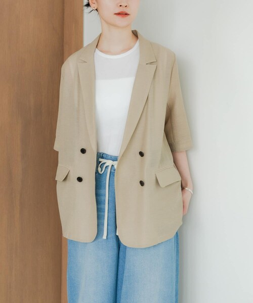 URBAN RESEARCH（アーバンリサーチ）の「『イージーケア』シアーメッシュハーフスリーブジャケット（テーラードジャケット・レディース・BEIGE/BLACK・FREE）」の18枚目の写真