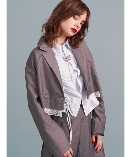 jouetie（ジュエティ）の「ヘムレースショートジャケット【セットアップ対応】（セットアップ・レディース・グレー/レッド/ブルー/ピンク・M）」の15枚目の写真