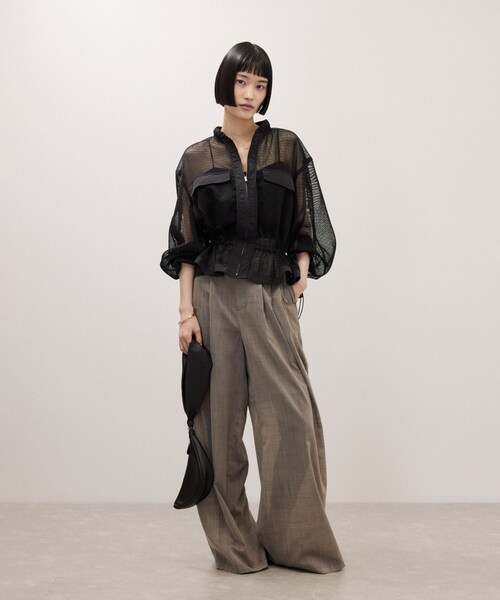 ADAM ET ROPE'（アダムエロペ）の「ドロストメッシュシャツ（シャツ/ブラウス・レディース・ブラック/ホワイト/ダークブラウン・F）」の9枚目の写真