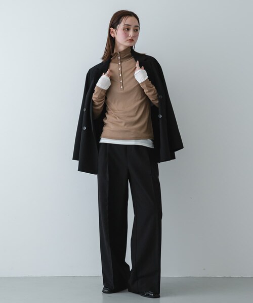SENSE OF PLACE by URBAN RESEARCH（センスオブプレイスバイアーバンリサーチ）の「シアーレイヤードカットポロシャツ（その他トップス・レディース・BLK×GRY/NVY×IVO/BEG×IVO・One）」の15枚目の写真