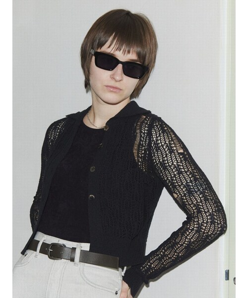 EMODA（エモダ）の「【VEQUM】OPEN WORK KNIT SHIRT（カーディガン/ボレロ・レディース・ホワイト/ブラック/ライトミックス・F）」の6枚目の写真