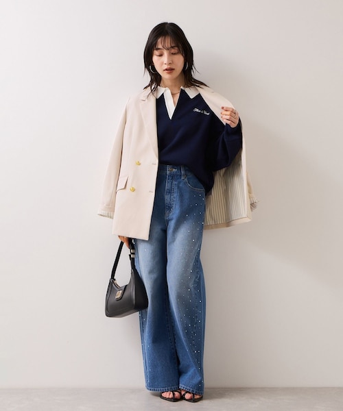 VIS（ビス）の「【美easy】コンフォート金ボタンジャケット/イージーケア・UVケア・セットアップ対応（テーラードジャケット・レディース・グレー/ベージュ/ライトグリーン/ネイビー・L/M/S）」の18枚目の写真