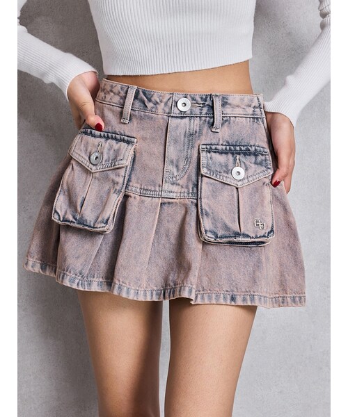 GYDA（ジェイダ）の「ハイウエストGG POKETプリーツデニムスカートライクショートパンツ（デニムスカート・レディース・ブルー/アイスブルー・S/M）」の8枚目の写真