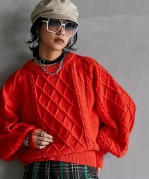 GEVS. | 大きいサイズボリュームスリーブケーブルニットプルオーバーGEVS.(ニット/セーター)