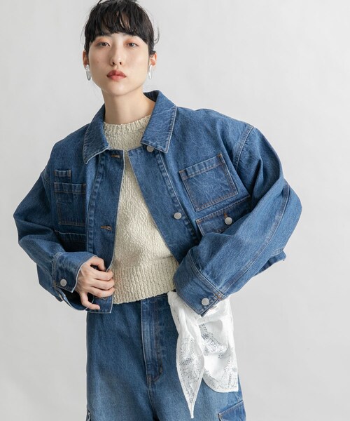 KBF（ケイビーエフ）の「WIDEデニムジャケット（デニムジャケット・レディース・BEIGE/BLUE・one）」の13枚目の写真