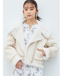 MERCURYDUO | フェイクムートンビッグカラーボンバージャケット(ムートンコート)