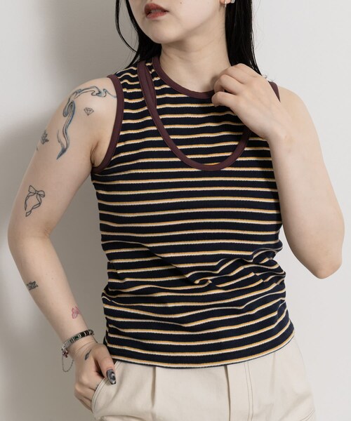 THE GOODLAND MARKET（ザグッドランドマーケット）の「&her　Border Tank（タンクトップ・レディース・GRAY/BROWN・FREE）」の2枚目の写真