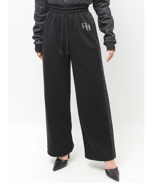 GYDA（ジェイダ）の「GG chain glitter print straightパンツ（スウェットパンツ・レディース・グレー/ブラック・F）」の3枚目の写真