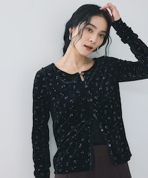 VIS | 【2WAY】花柄＆無地アソート袖シャーリングベロアカーディガン(カーディガン/ボレロ)