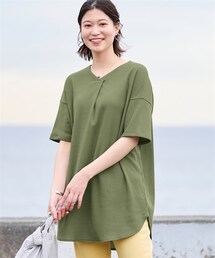 nissen | 大きいサイズひんやり涼かワッフルＶネック５分袖ゆるチュニック(チュニック)