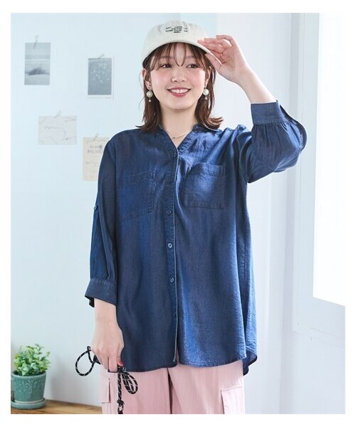 nissen（ニッセン）の「＜大きいサイズ＞とろみデニム袖ロールアップシャツ（シャツ/ブラウス・レディース・ライトブルー/インディゴブルー・L/LL/3L/4L/5L/6L/8L/10L）」の10枚目の写真