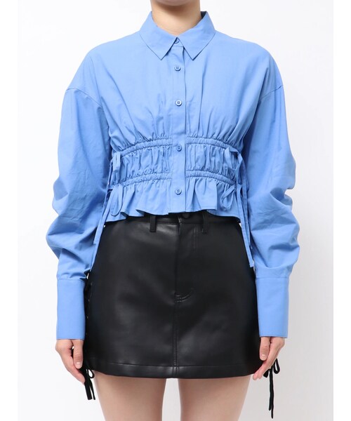 EMODA（エモダ）の「サイドリボンストリングシャツ（シャツ/ブラウス・レディース・ホワイト/グレー/ブラック/ブルー/ライトミックス・F）」の2枚目の写真