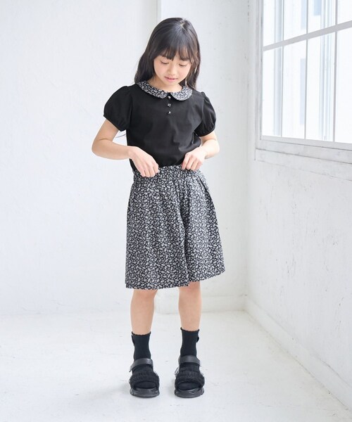 ROPE' PICNIC（ロペピクニック）の「【KIDS/キッズ】プチフラワー衿付きトップス/セットアップ対応（Tシャツ/カットソー・キッズ・ブラック/オフホワイト・L/M/S）」の9枚目の写真