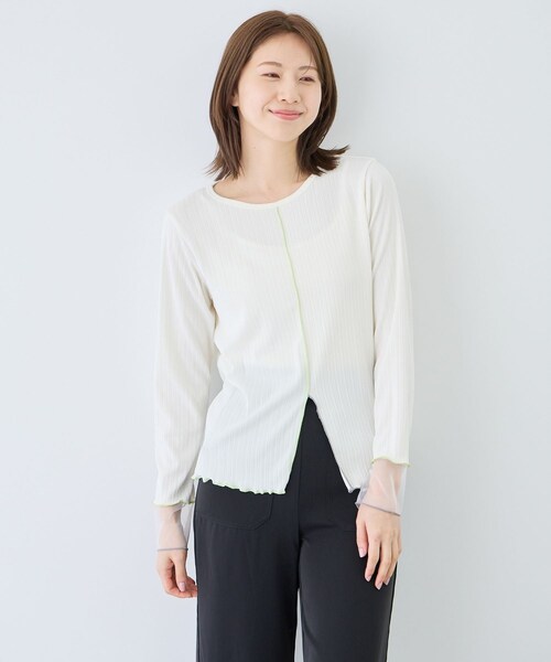 Jayro（ジャイロ）の「袖シアーメローカットソー（Tシャツ/カットソー・レディース・ブラック系/ホワイト系/ライトグリーン/ピンク・F）」の18枚目の写真