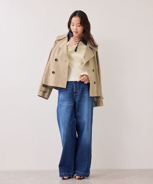 VIS（ビス）の「ショートトレンチコート/UVケア・撥水・花粉ガード（トレンチコート・レディース・ベージュ系/ネイビー・F）」の18枚目の写真