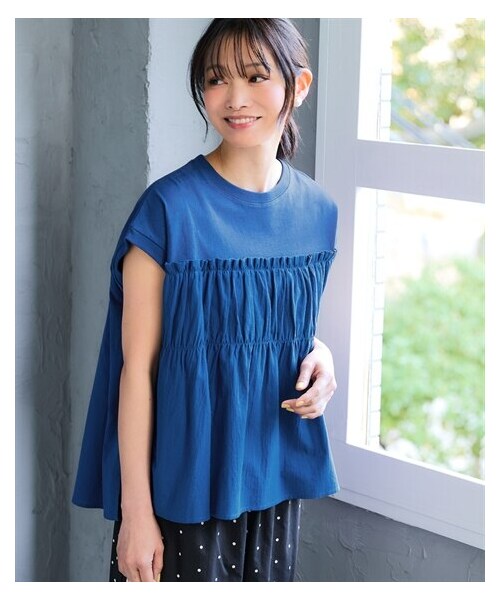 nissen（ニッセン）の「綿100％異素材使いティアードプルオーバー＜大きいサイズ有＞（Tシャツ/カットソー・レディース・ロイヤルブルー/黒・S~M/L~LL/3L~4L）」の7枚目の写真